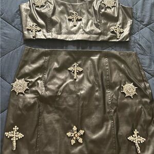 Fashion Nova Black Skirt Set with silver Embellishments